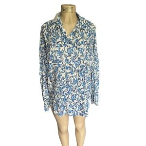 Finley Genoa Floral Gold Fleck Blue and White Blouse Size Extra Large
